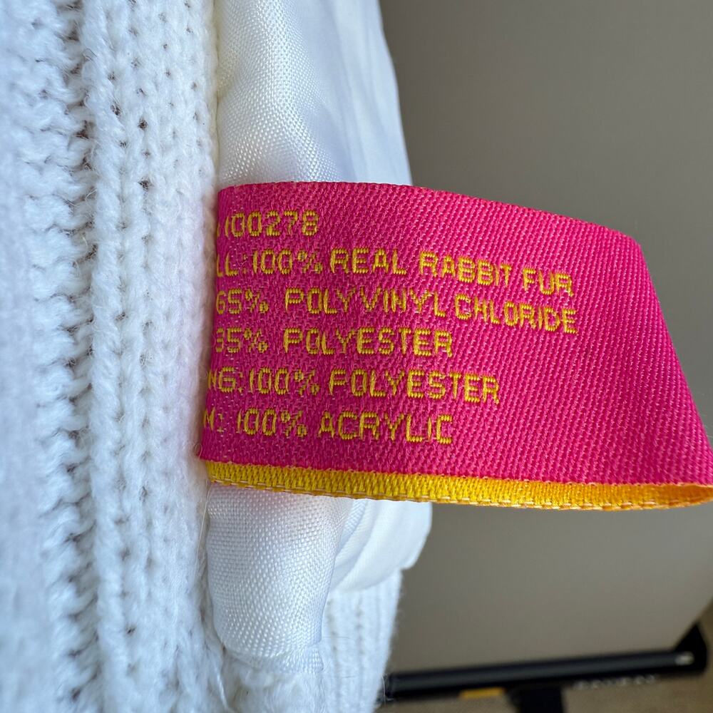 NEW Vintage Y2K Jennyfer J white rabbit fur sweater vest - zip up - NWT - size L - Picture 7 of 7